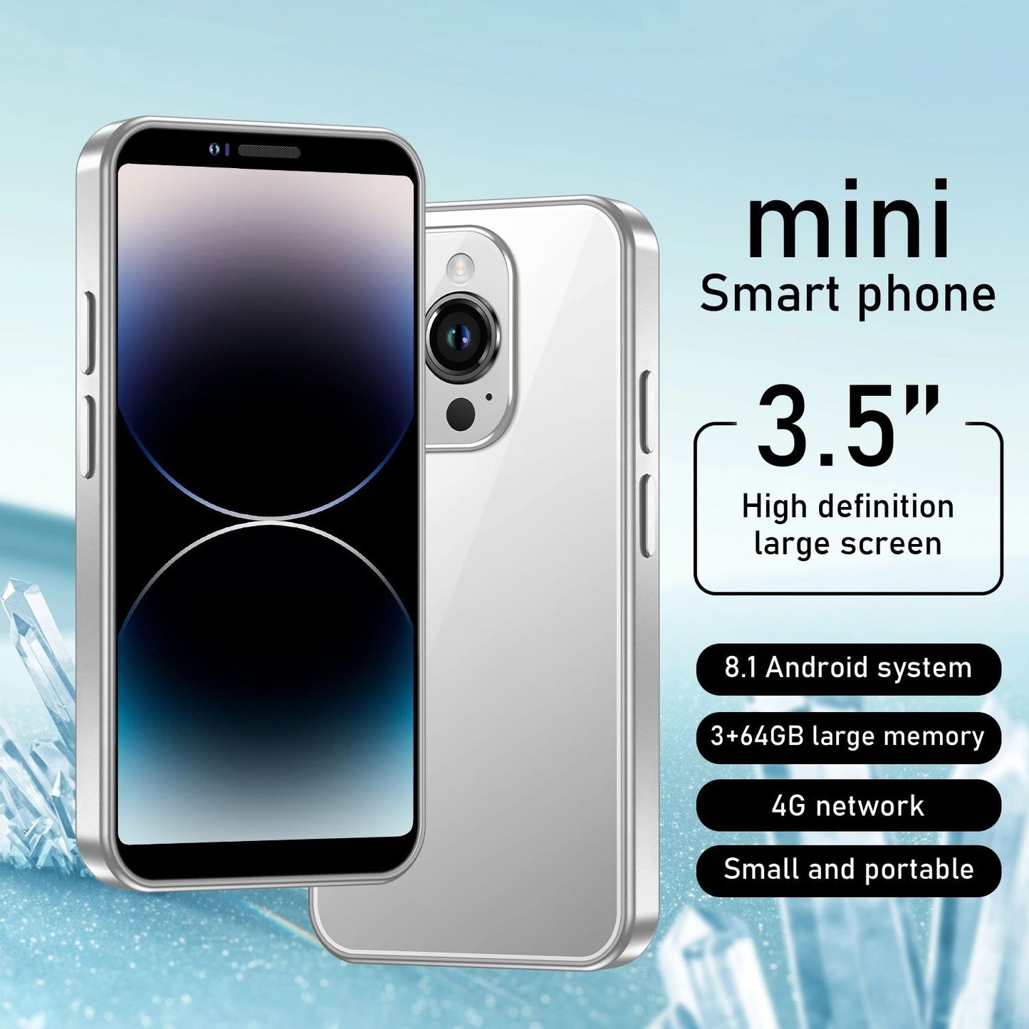 3+64GB i16 Mini Smartphone, 3.5HD Screen, 2600mAh Battery, Dual SIM, Facial Recognition, Pocket Phone, Gift For Kids phone(White)