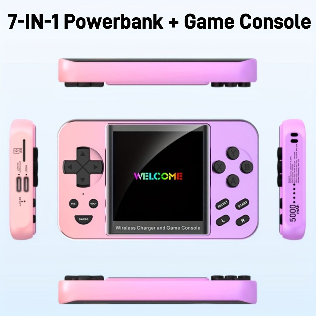 7-in-1 Multifunctional Game Console Power Bank, 20W Wireless Magnetic Charging, 6000+ Built-in Classic Games, E-book(gradient)